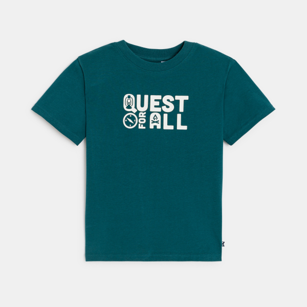 تيشيرت مزين برسالة بأكمام قصيرة، باللون الأخضر للأولاد